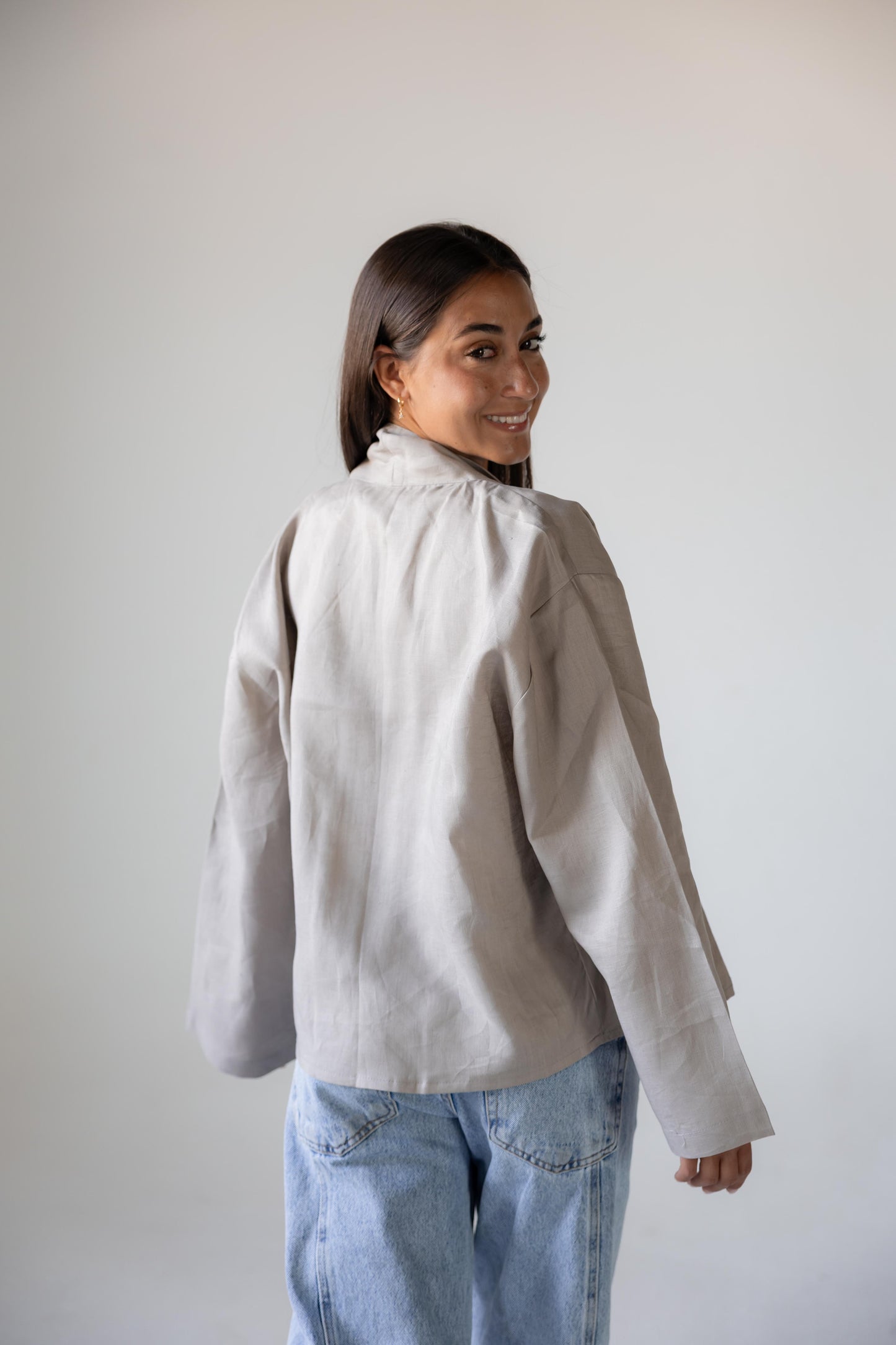 Linen Flow Cardigan in Greige