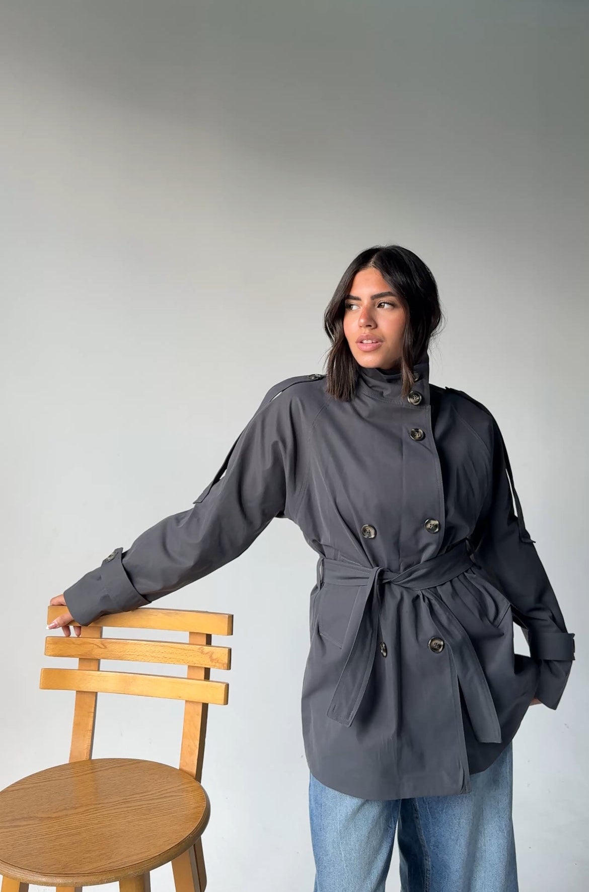 High-Neck Trench in Dark Grey