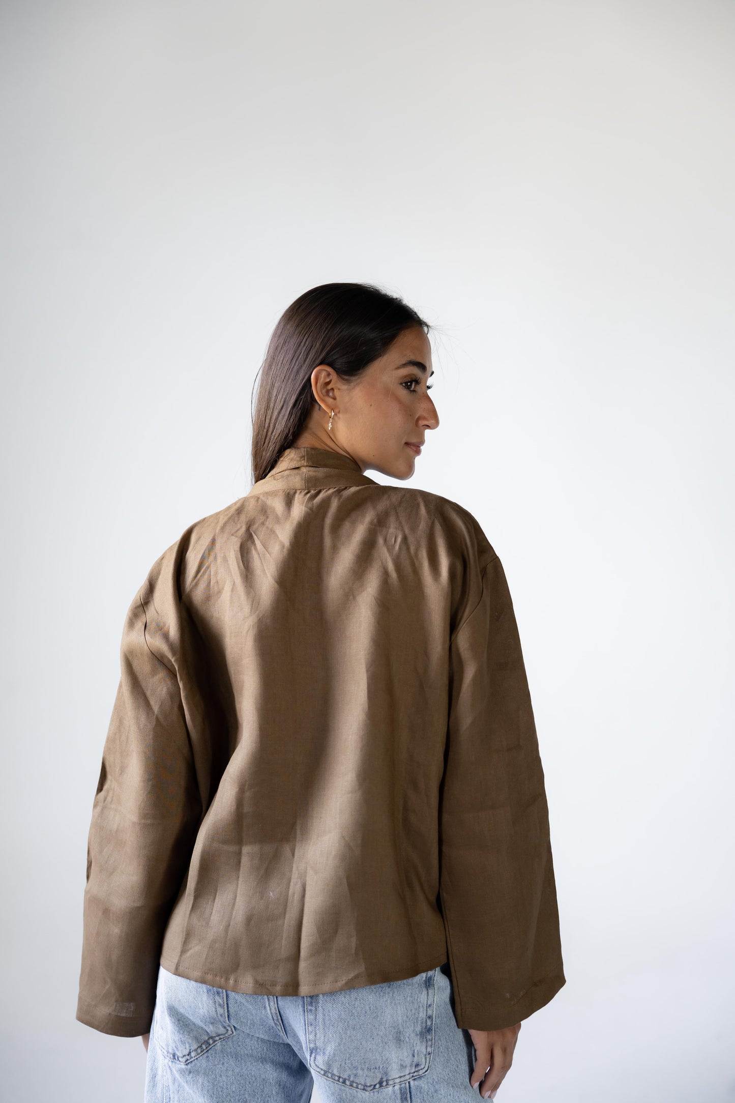 Linen Flow Cardigan in Mocha