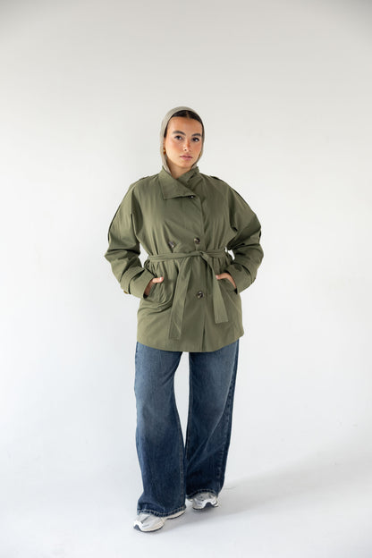 High-Neck Trench in Olive