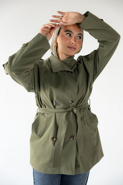 High-Neck Trench in Olive