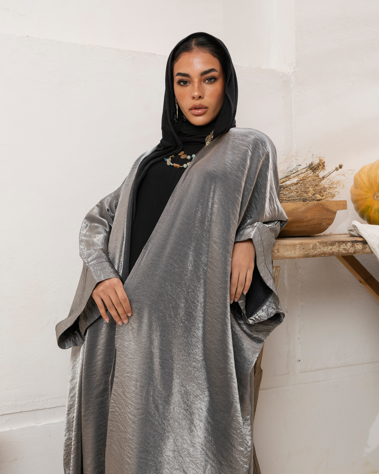 shimmer kaftan in grey