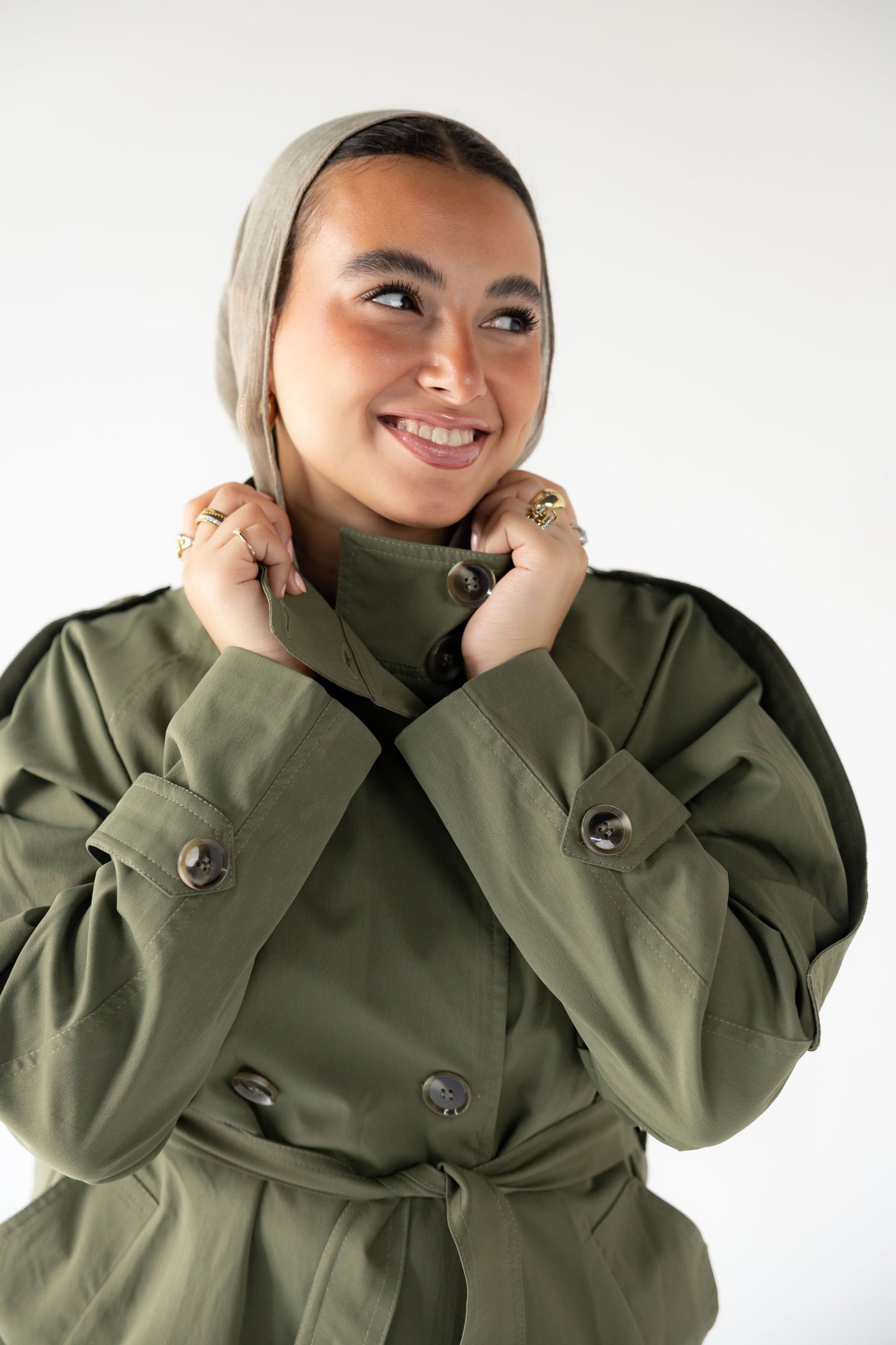 High-Neck Trench in Olive