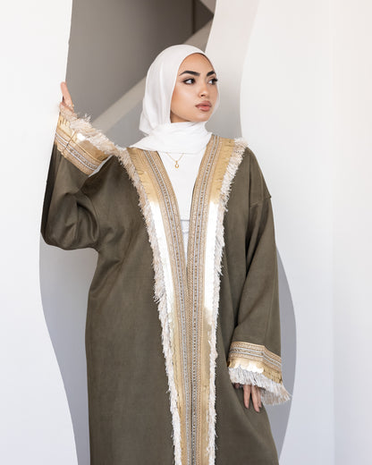 Statement suede kaftan in olive