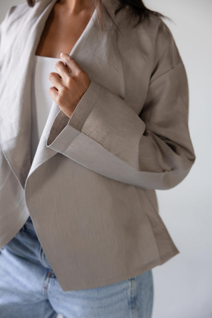 Linen Flow Cardigan in Greige
