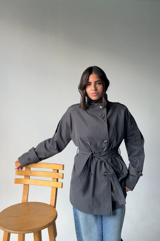 High-Neck Trench in Dark Grey