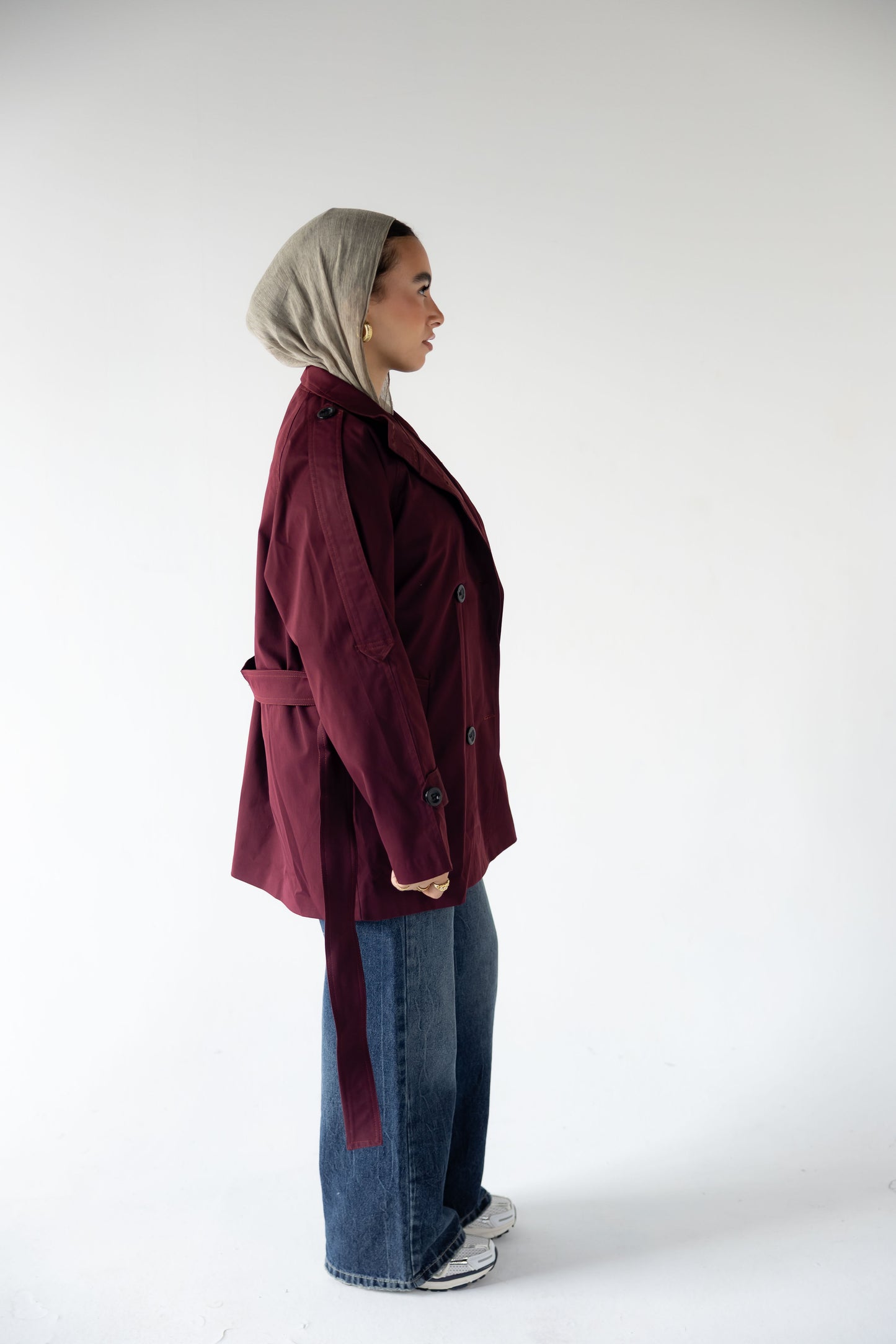 High-Neck Trench in Burgundy