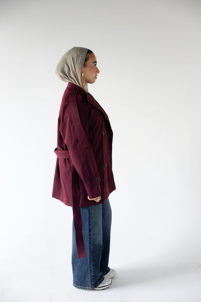 High-Neck Trench in Burgundy