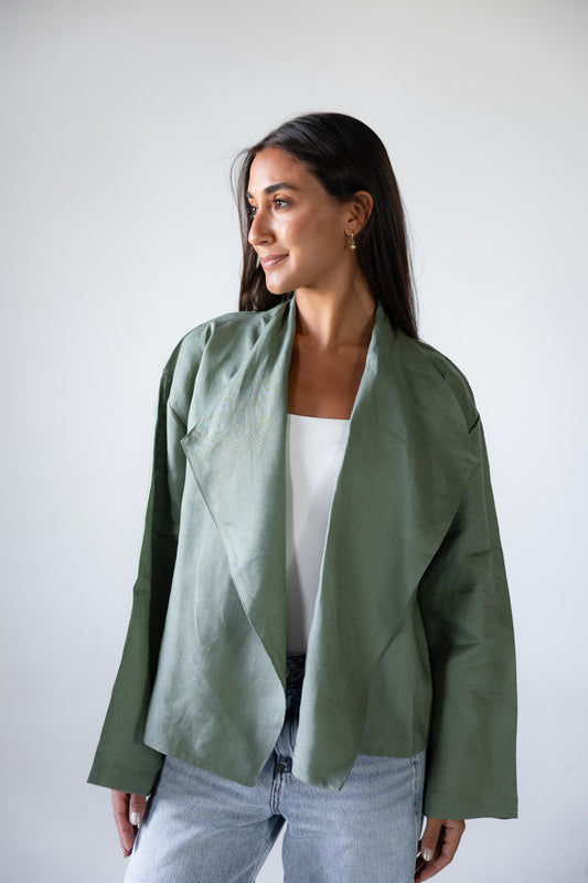 Linen Flow Cardigan in Mint