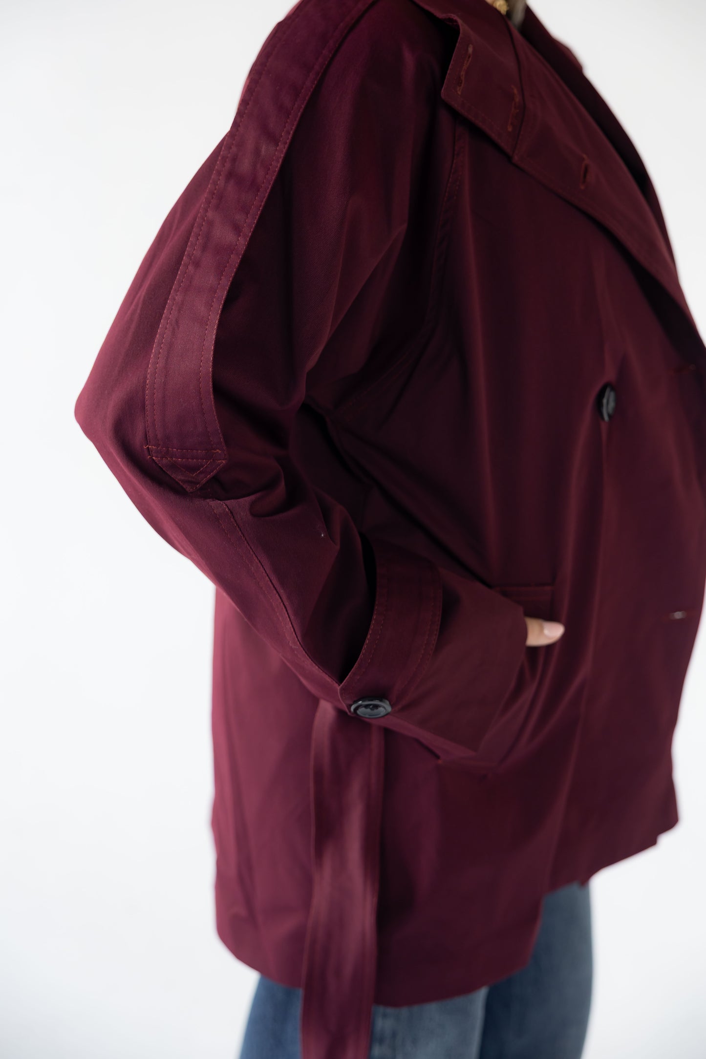 High-Neck Trench in Burgundy