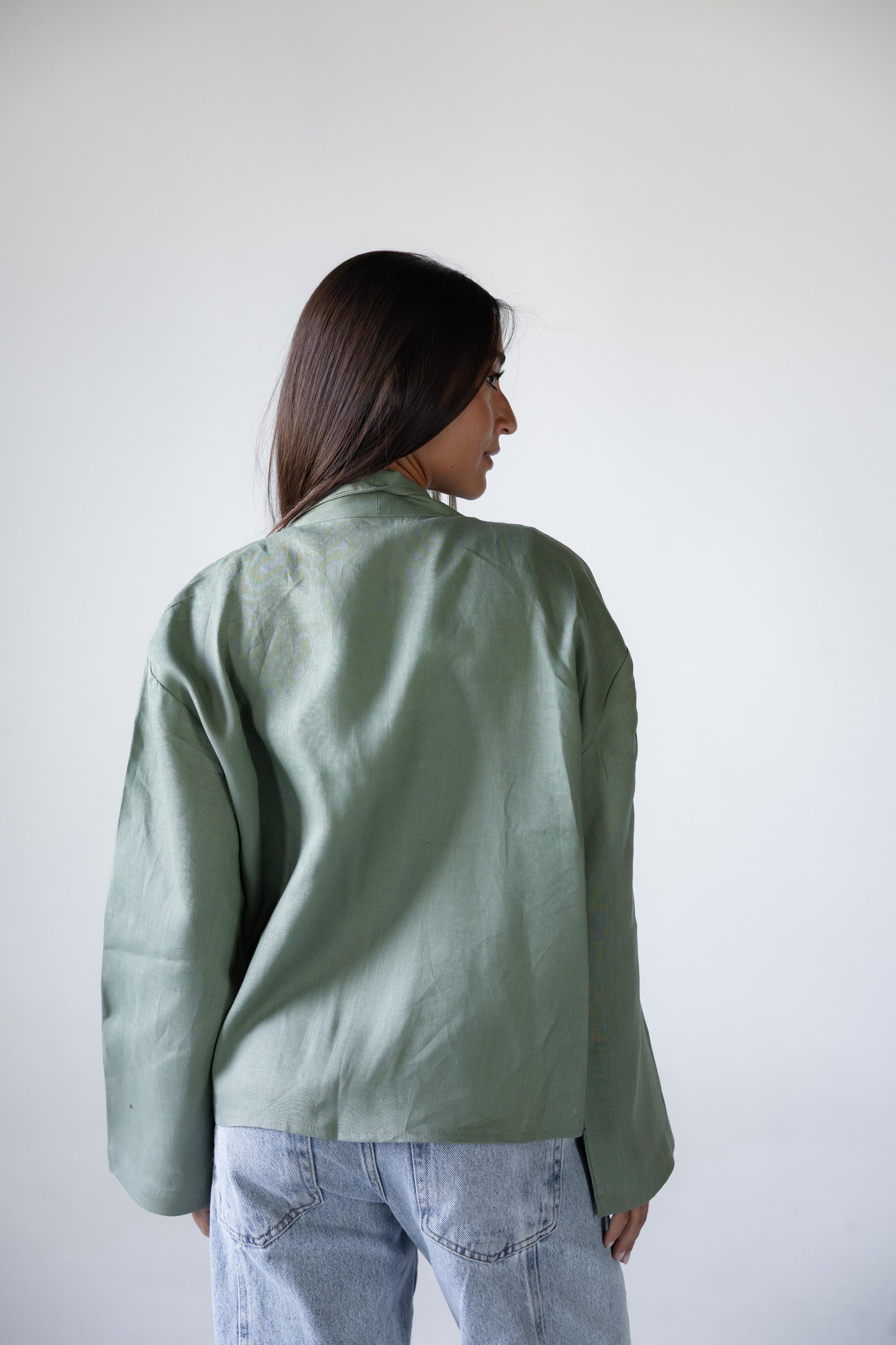Linen Flow Cardigan in Mint