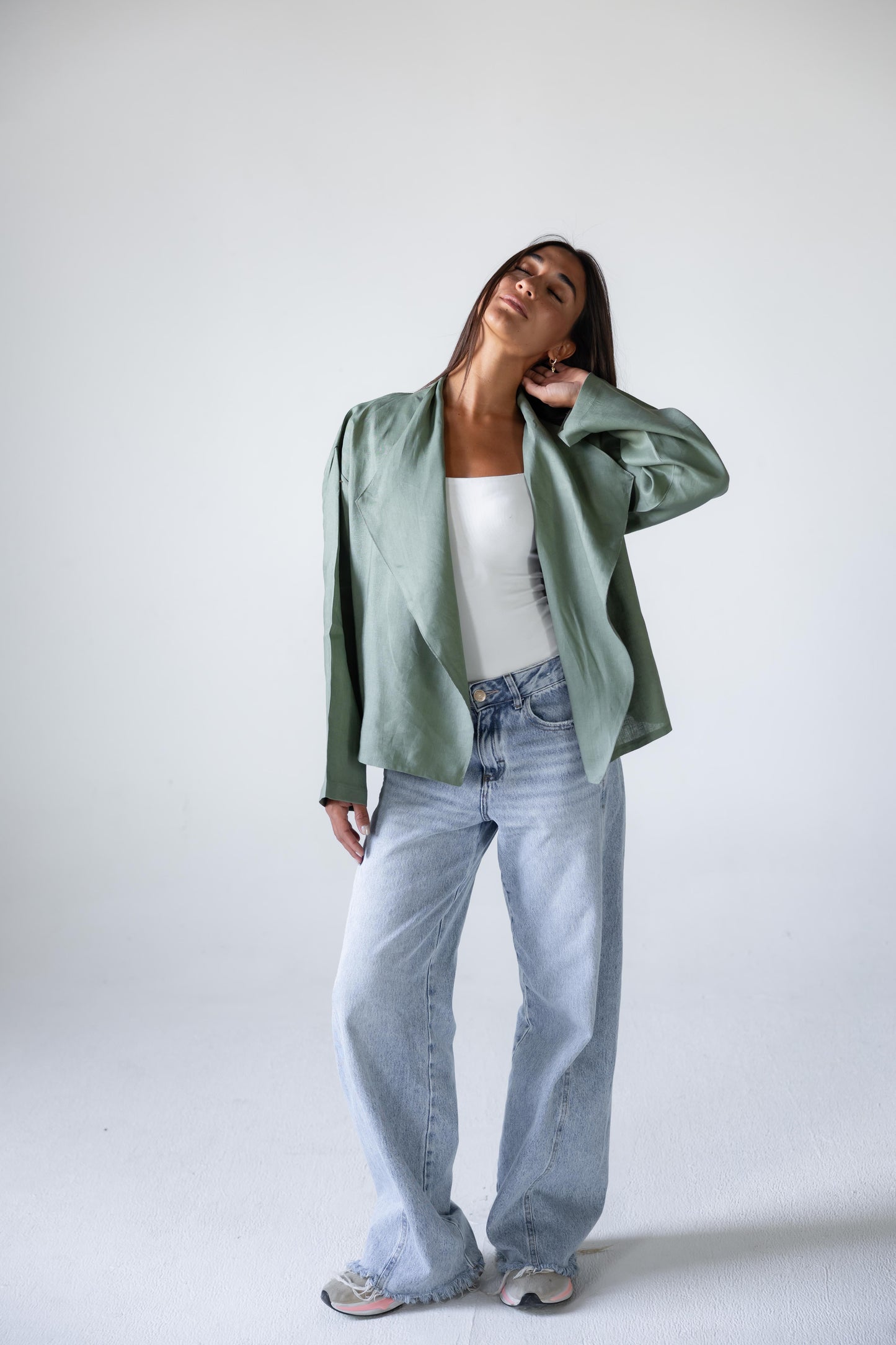 Linen Flow Cardigan in Mint