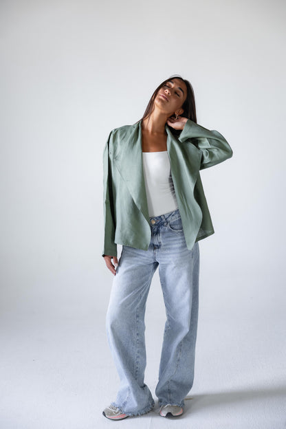 Linen Flow Cardigan in Mint
