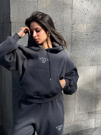 Cropped hoodie set in dark grey