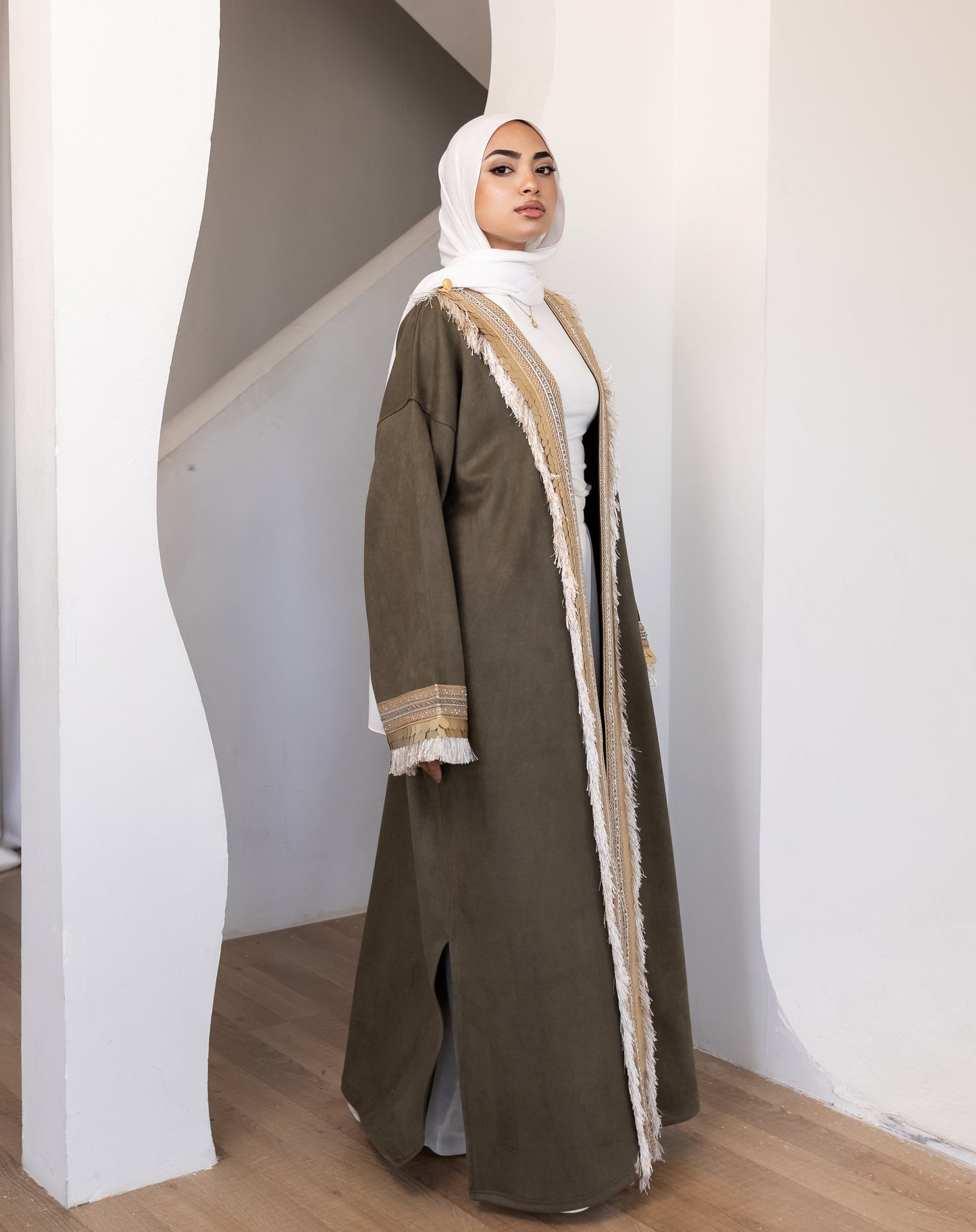 Statement suede kaftan in olive