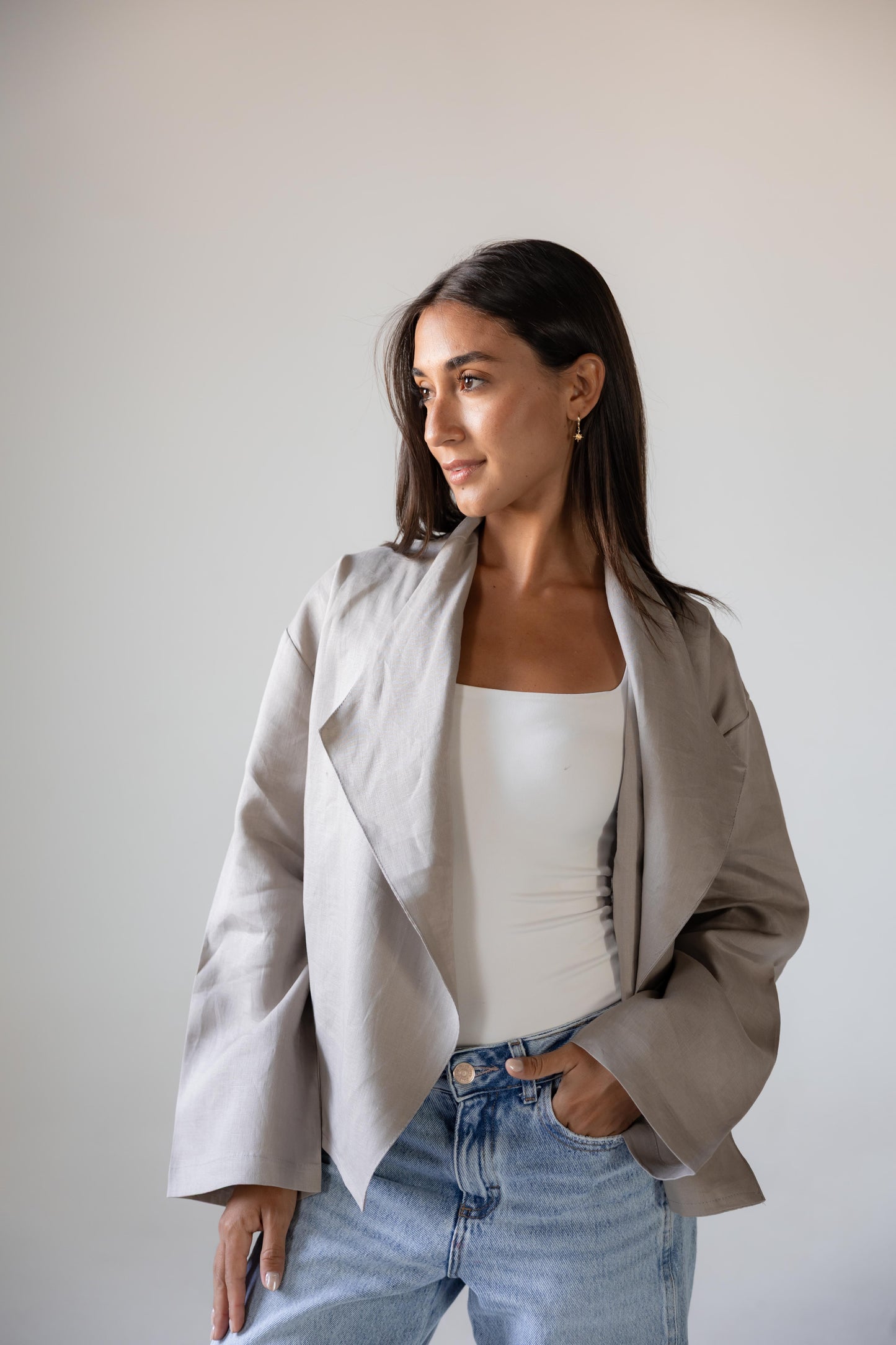 Linen Flow Cardigan in Greige