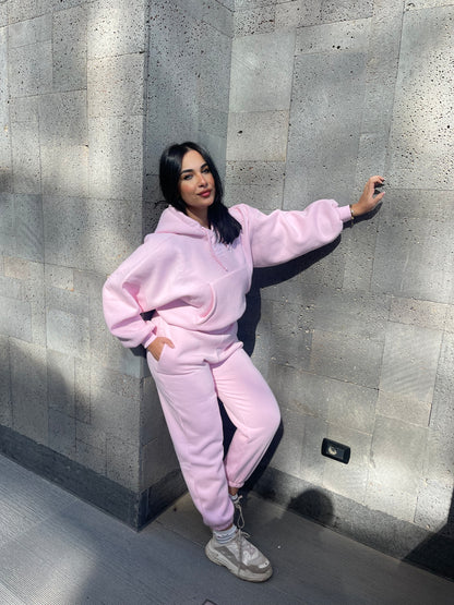 Cropped hoodie set in pink