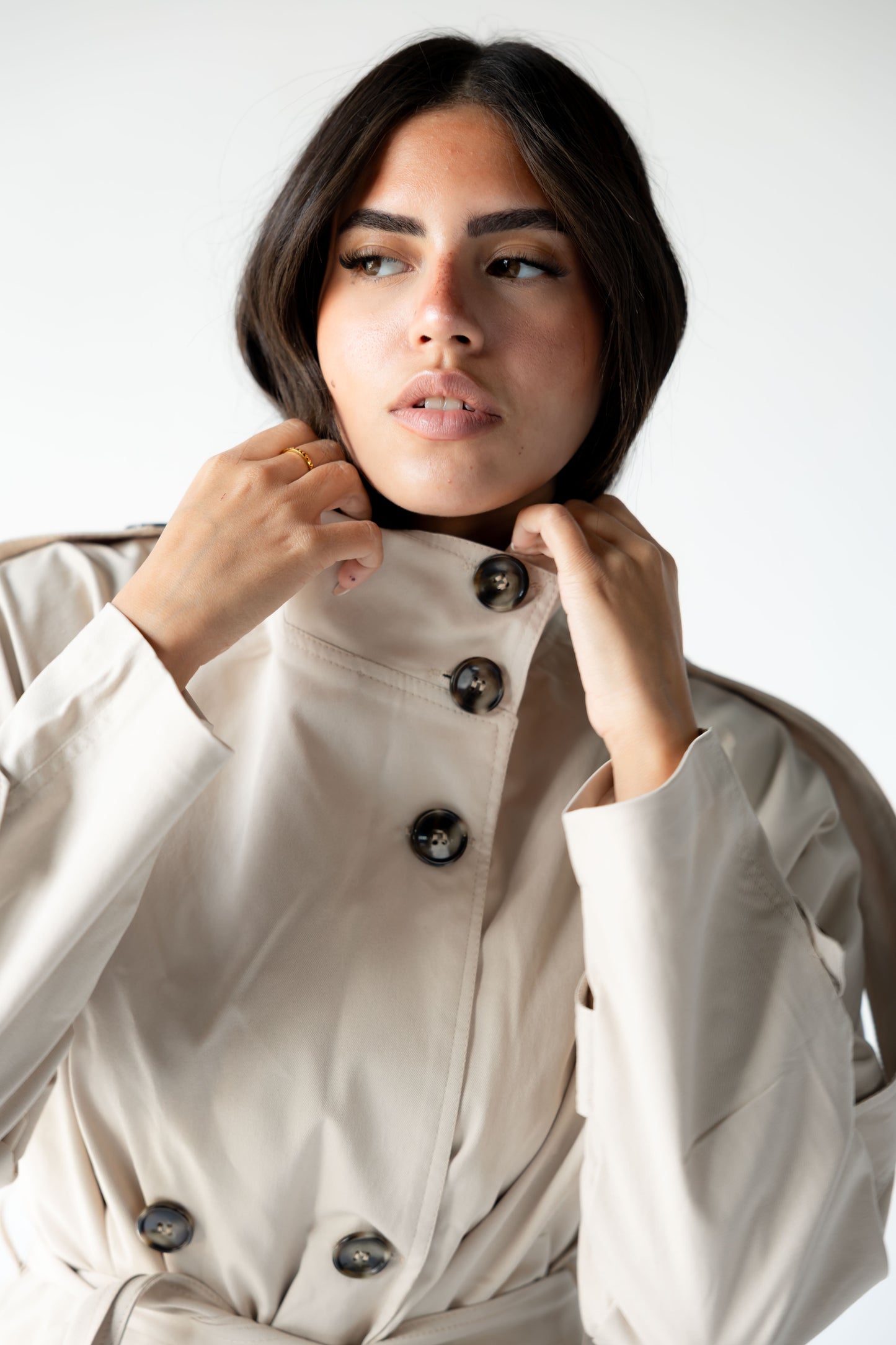 High-Neck Trench in Beige