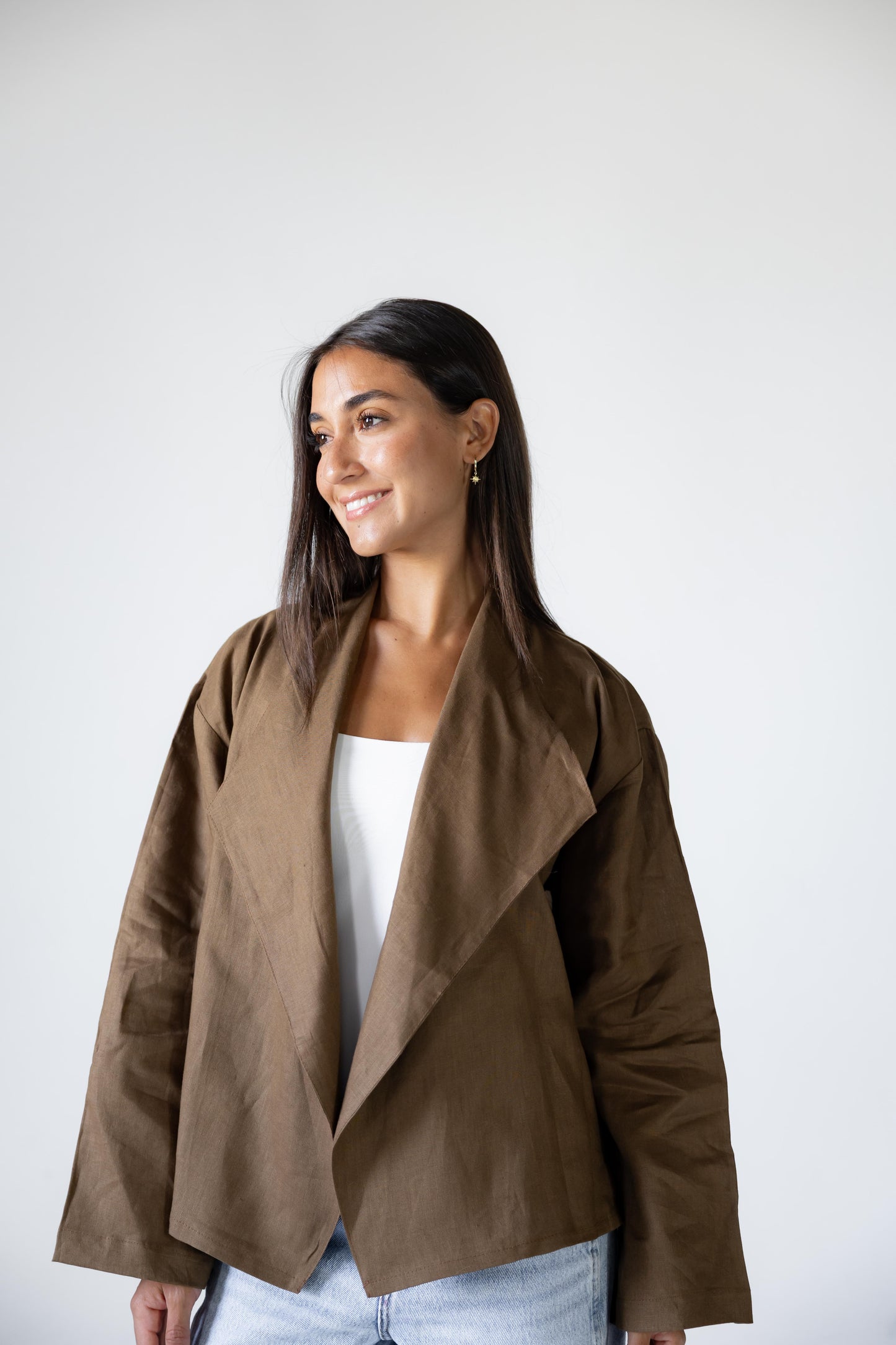 Linen Flow Cardigan in Mocha