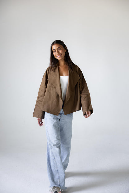 Linen Flow Cardigan in Mocha