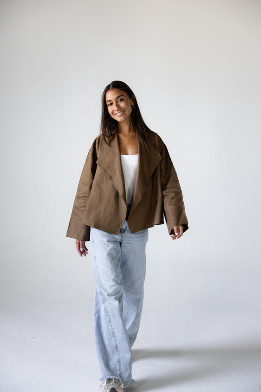 Linen Flow Cardigan in Mocha