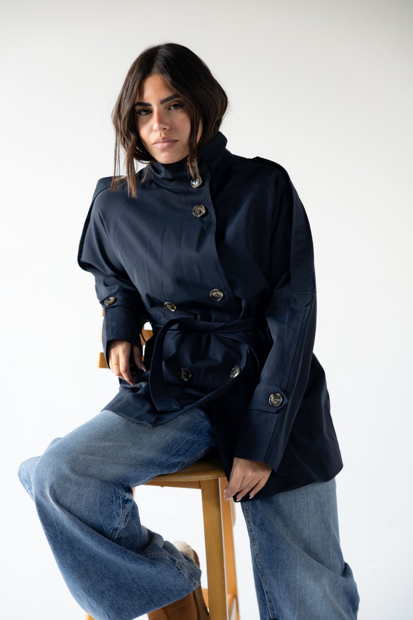 High-Neck Trench in Navy