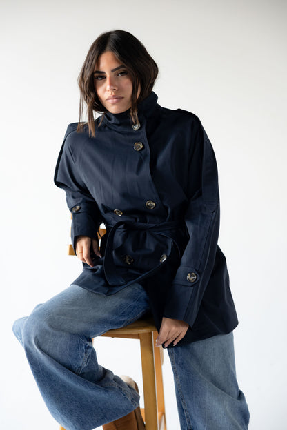 High-Neck Trench in Navy