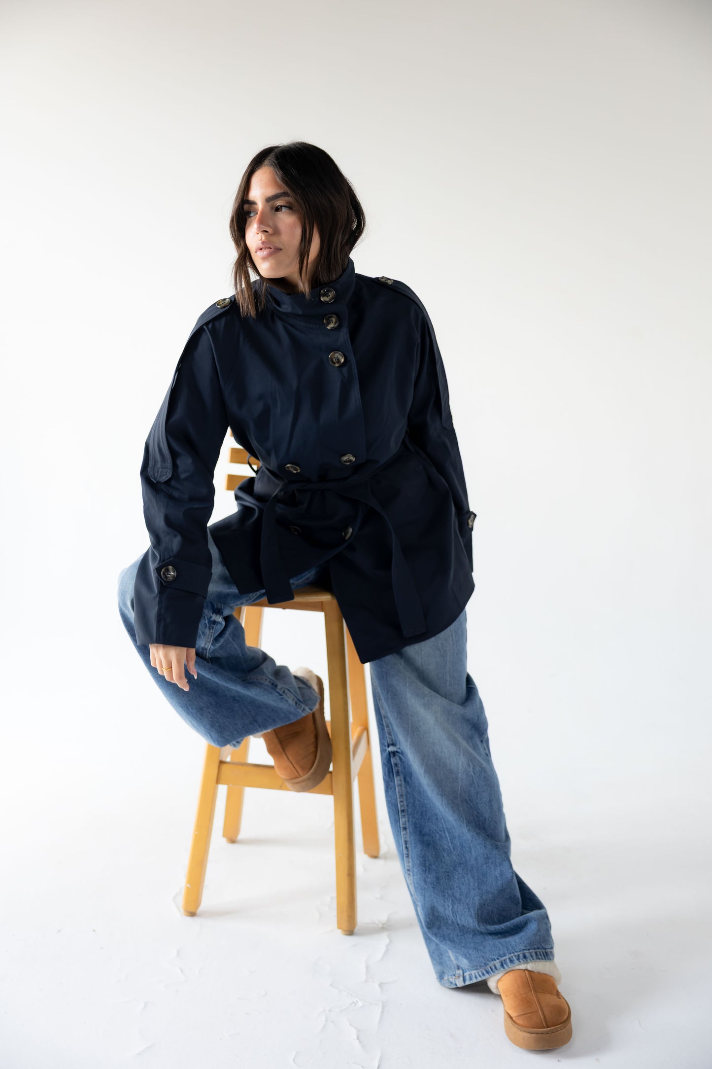 High-Neck Trench in Navy