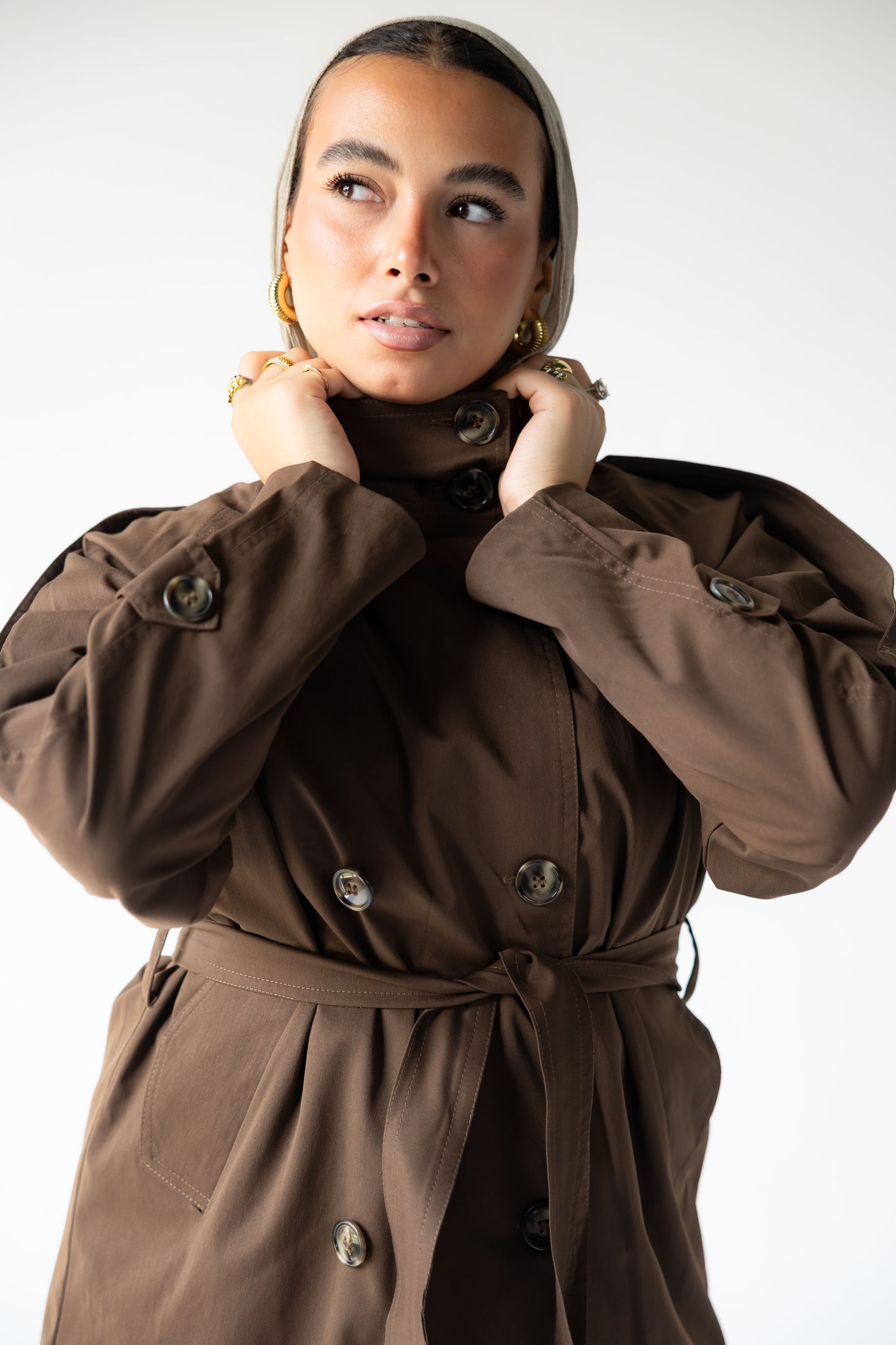 High-Neck Trench in Brown
