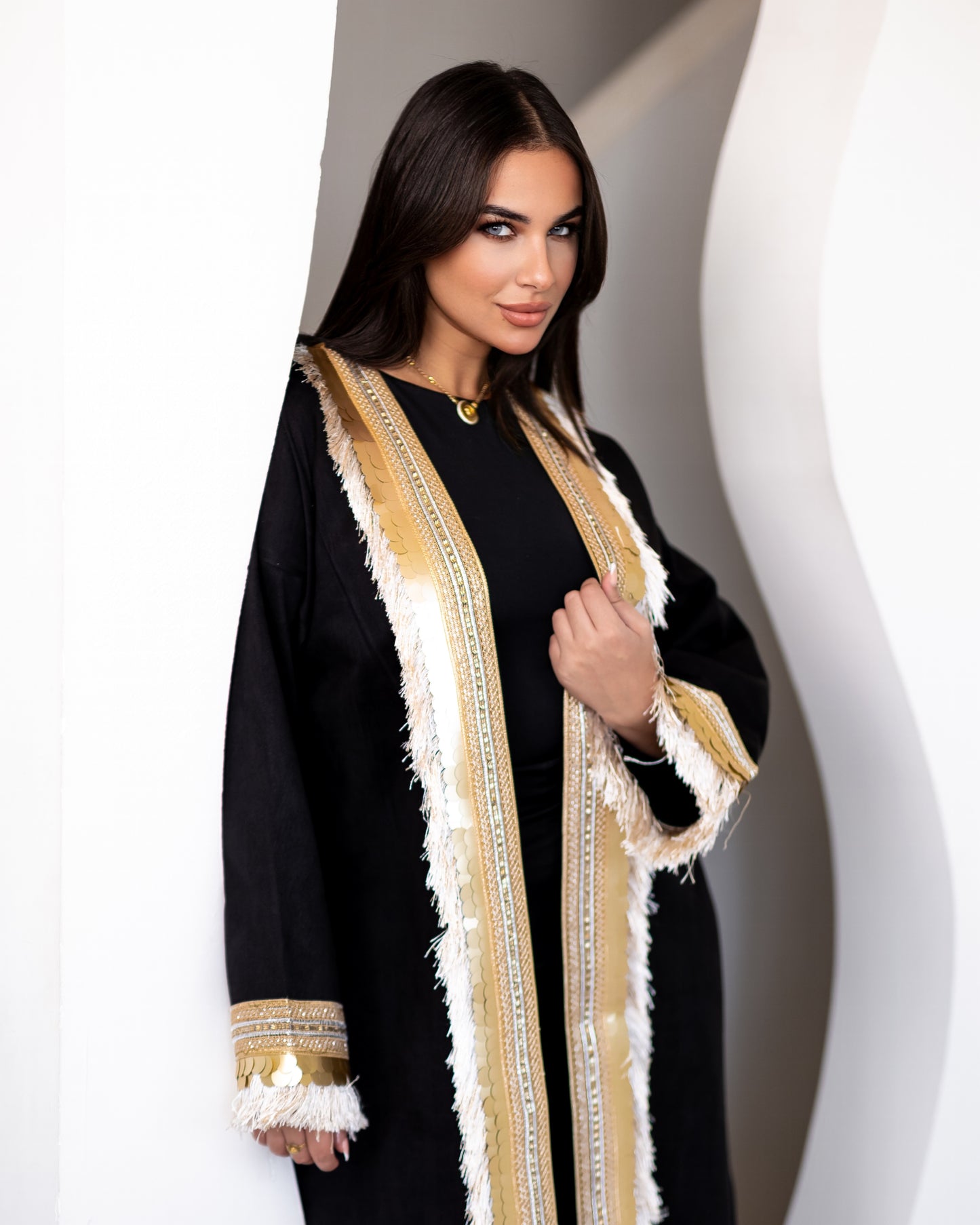 Statement suede kaftan in black