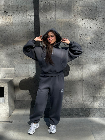 Cropped hoodie set in dark grey