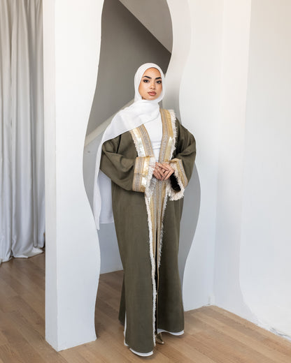 Statement suede kaftan in olive