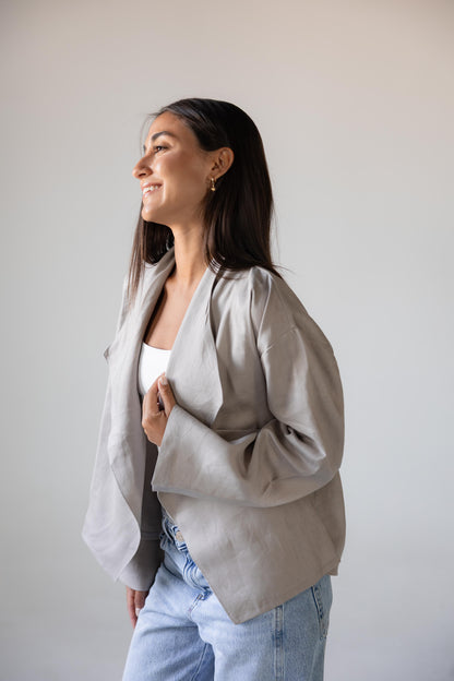 Linen Flow Cardigan in Greige