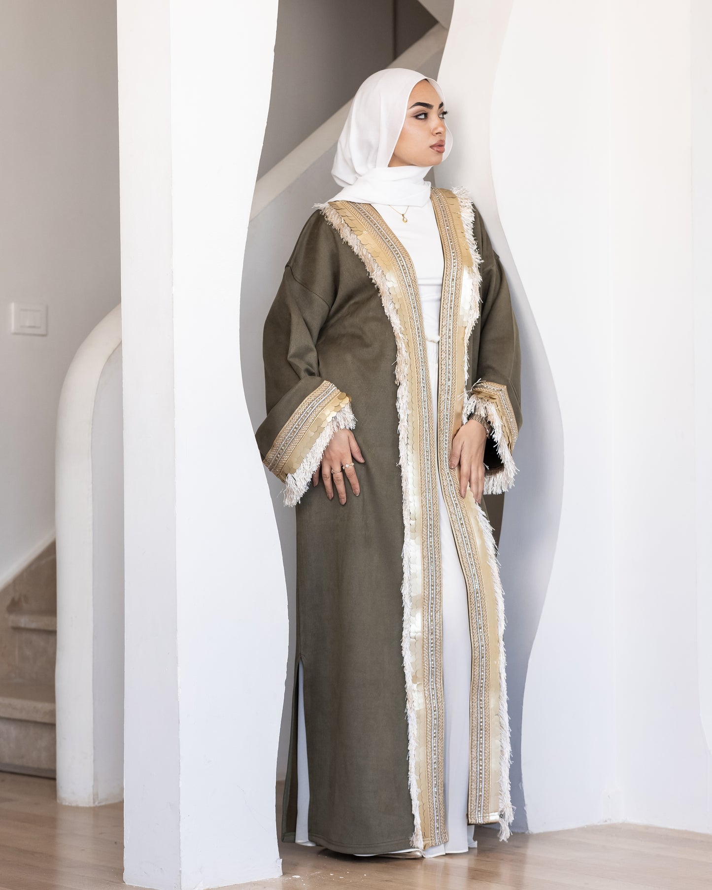 Statement suede kaftan in olive