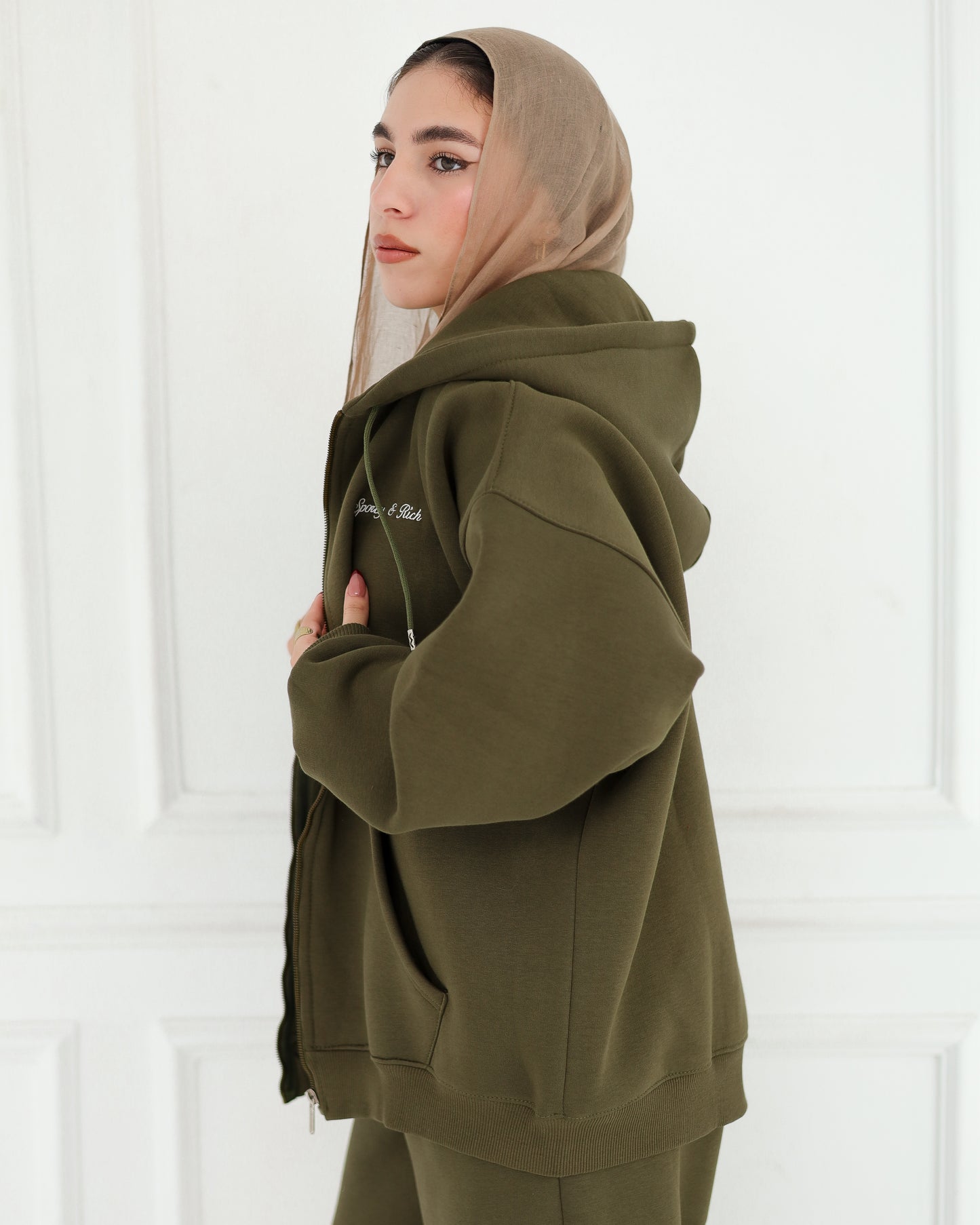 Olive Green Zip Hoodie