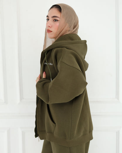 Olive Green Zip Hoodie
