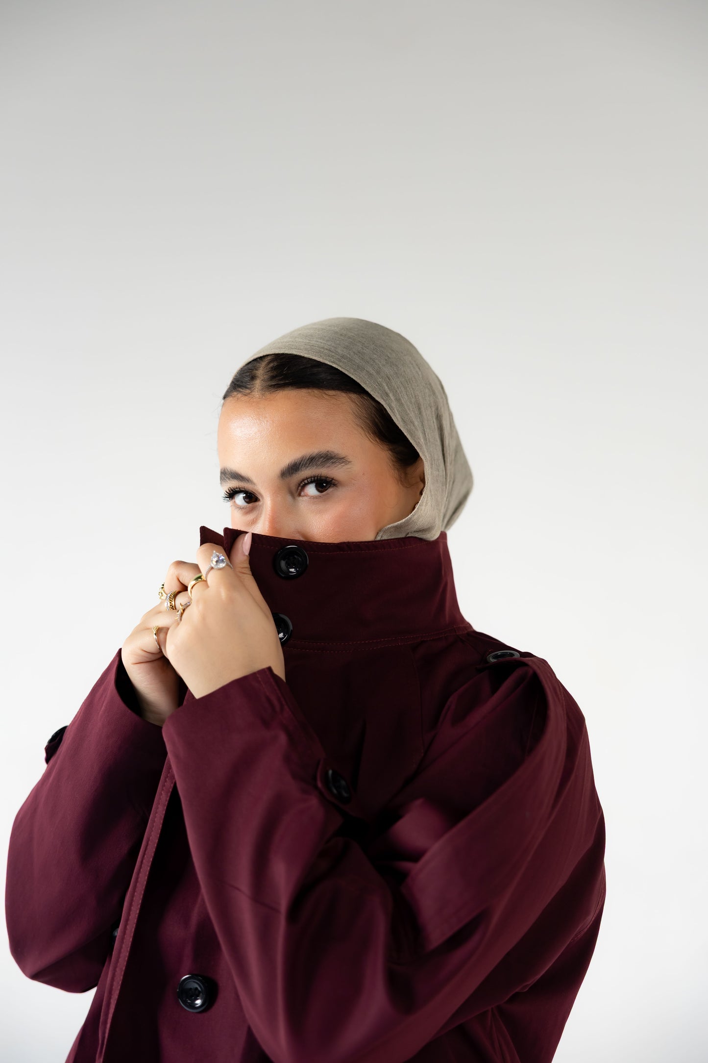 High-Neck Trench in Burgundy