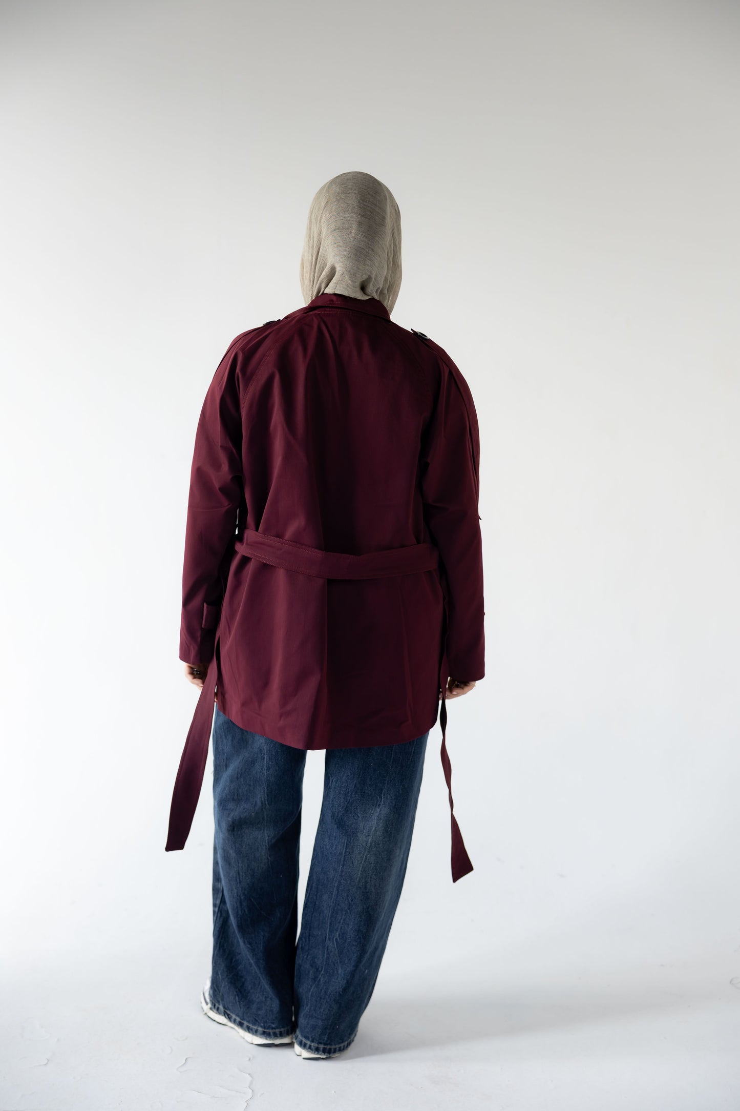 High-Neck Trench in Burgundy