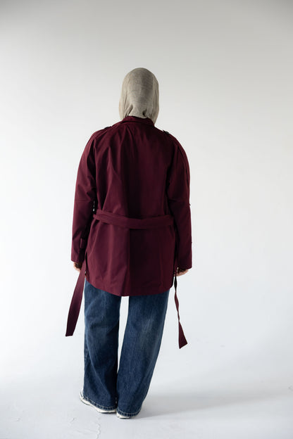 High-Neck Trench in Burgundy