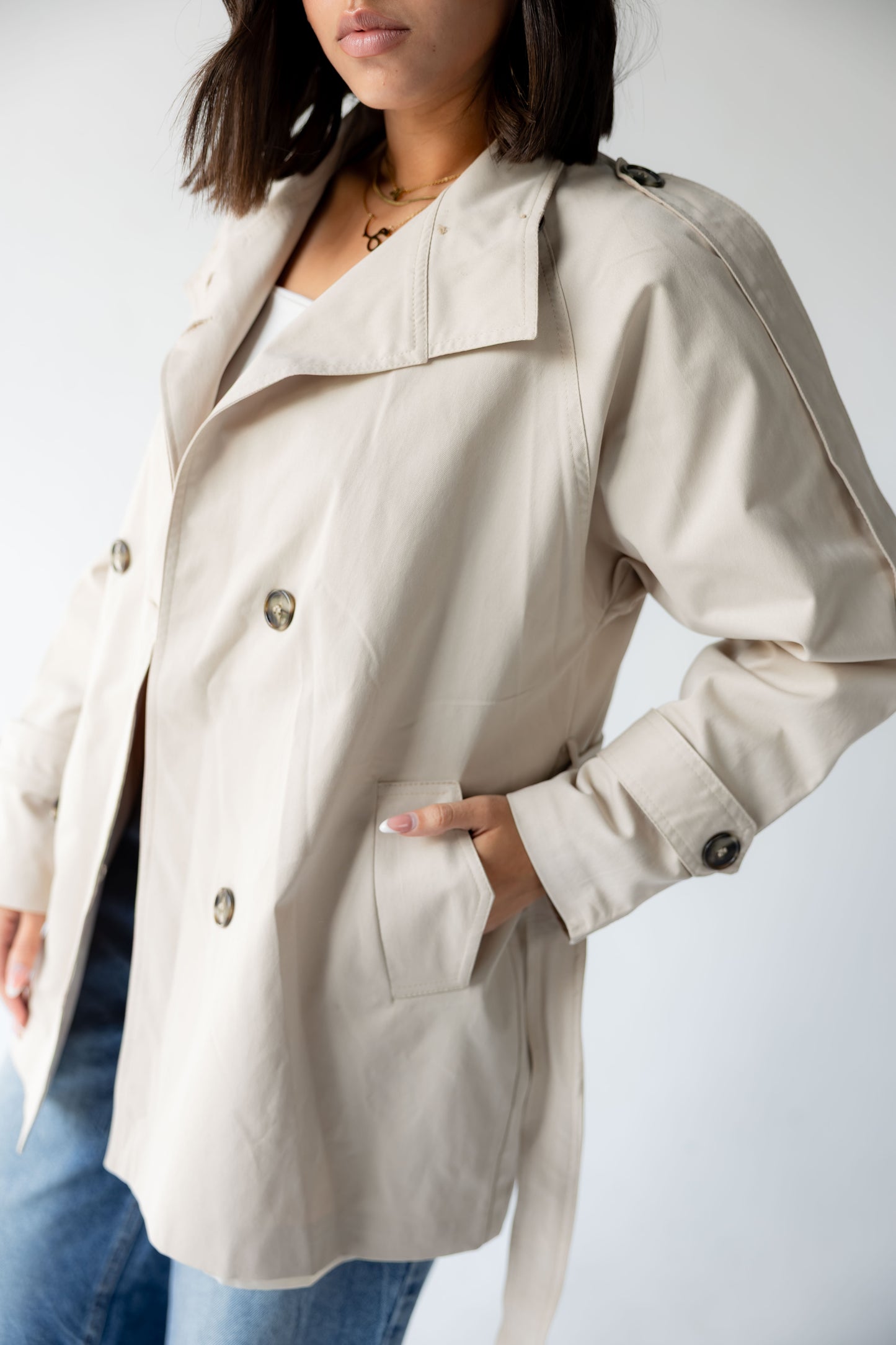 High-Neck Trench in Beige