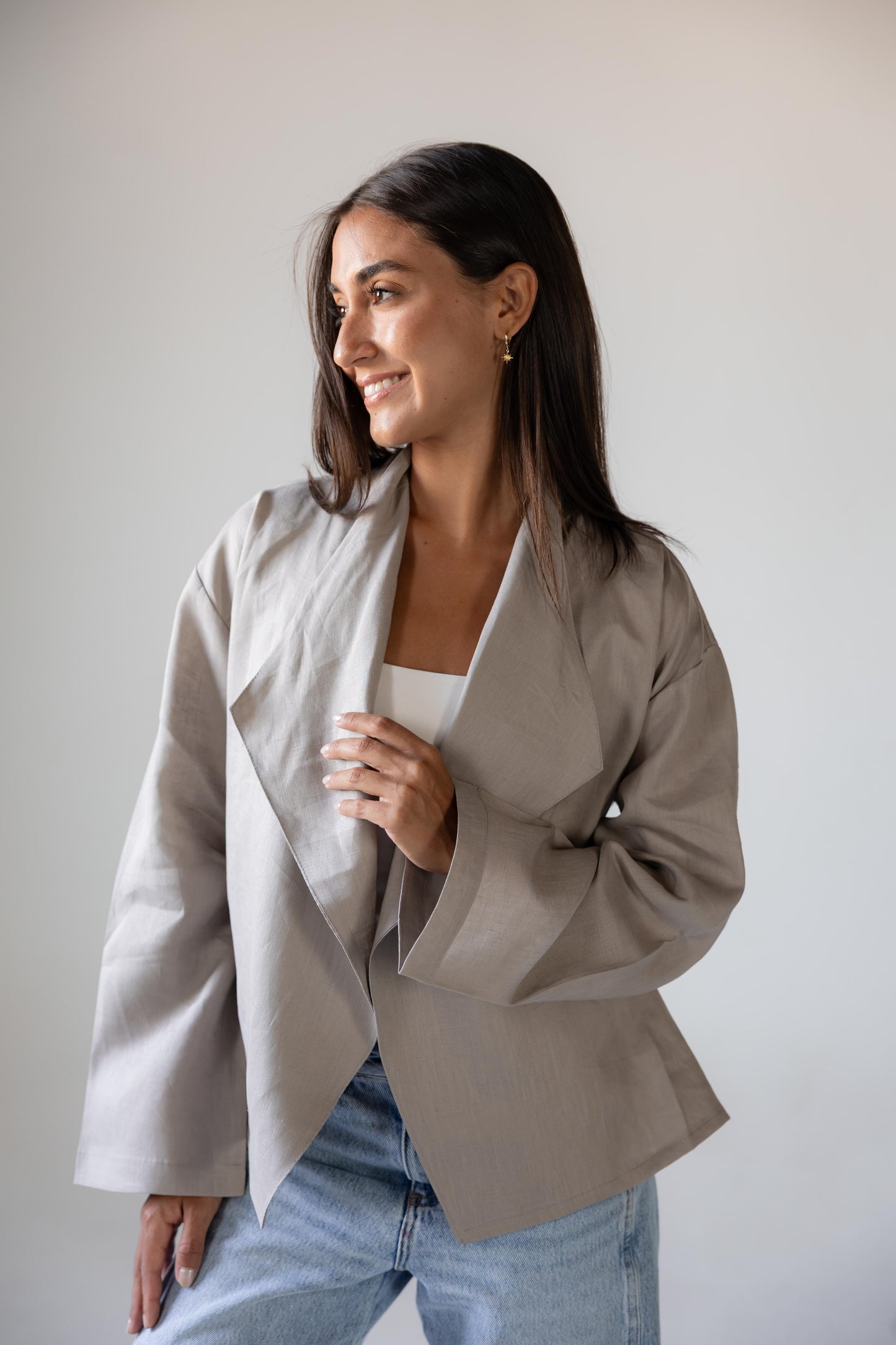 Linen Flow Cardigan in Greige