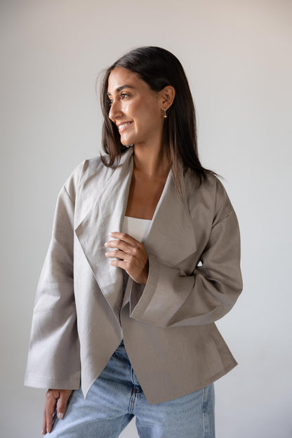 Linen Flow Cardigan in Greige