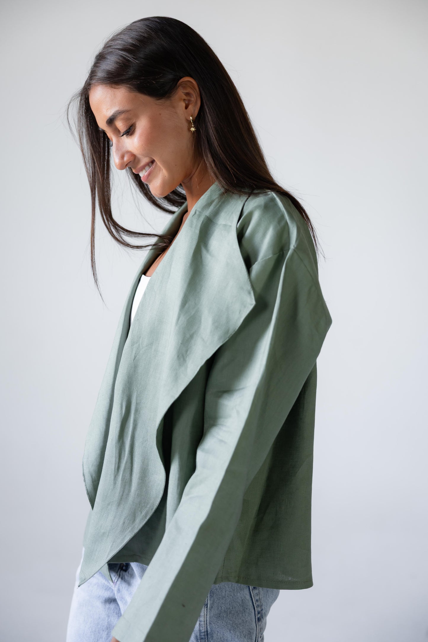 Linen Flow Cardigan in Mint