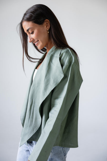 Linen Flow Cardigan in Mint