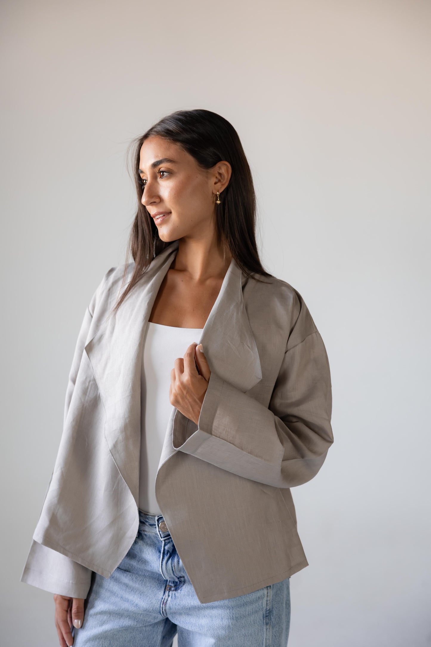 Linen Flow Cardigan in Greige