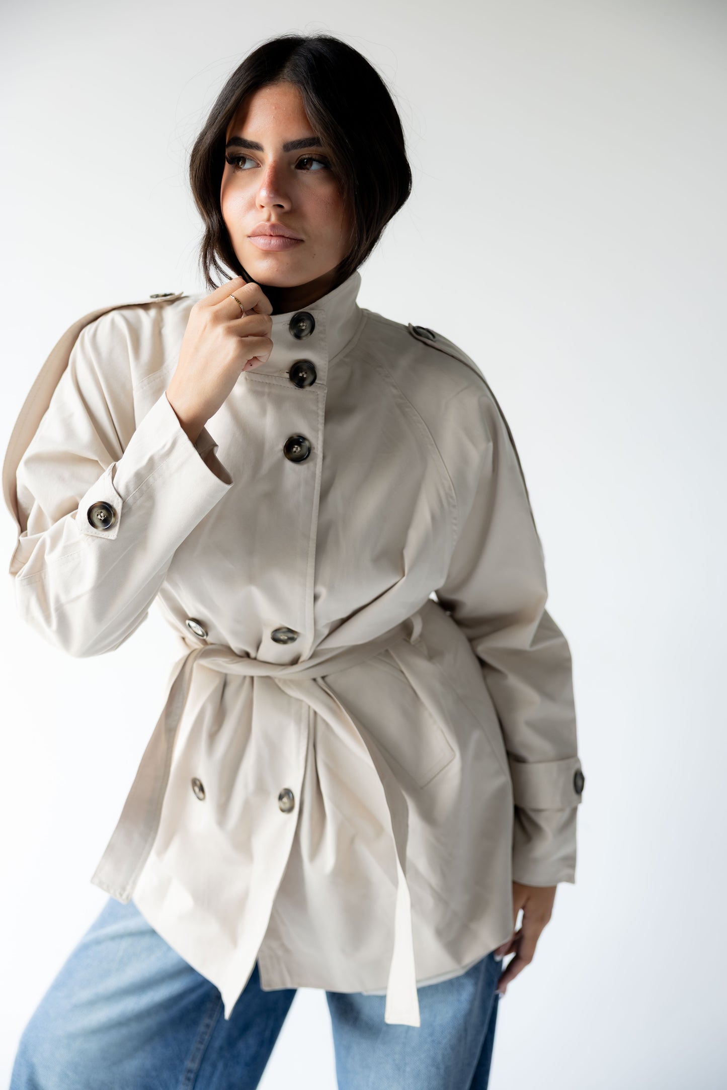 High-Neck Trench in Beige