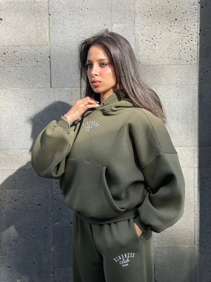 Cropped hoodie set in olive