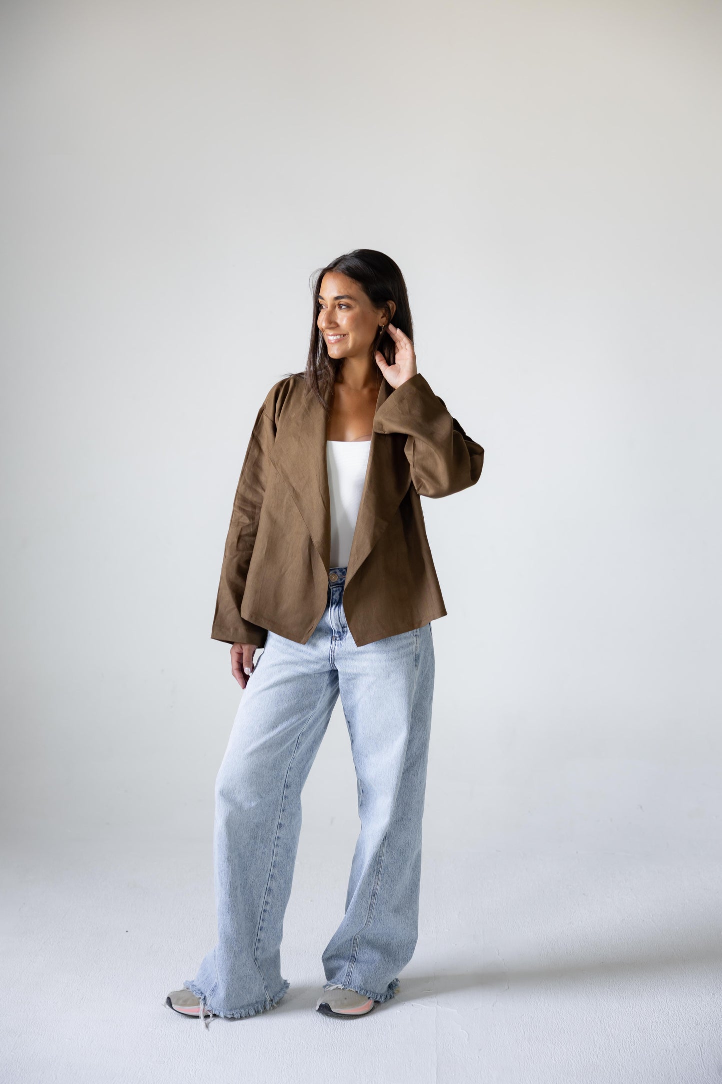 Linen Flow Cardigan in Mocha