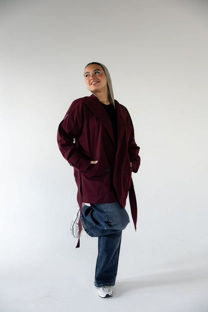 High-Neck Trench in Burgundy