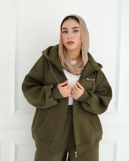 Olive Green Zip Hoodie